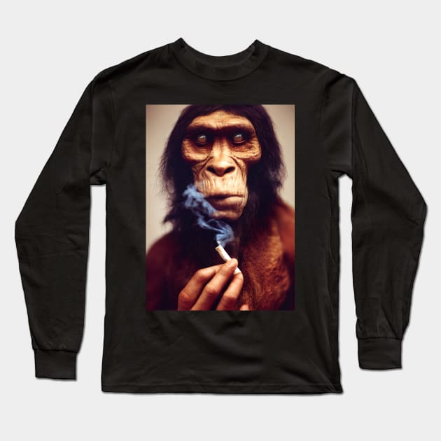 Smoker Neanderthal man Long Sleeve T-Shirt by Nysa Design